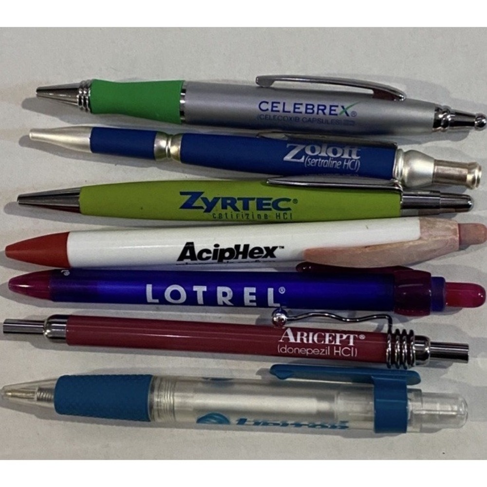 Lot Of 7 Pharma Pens Celebrex, Zoloft, Zyrtec, AcipHex, Lotrel, Aricept, Lipitor